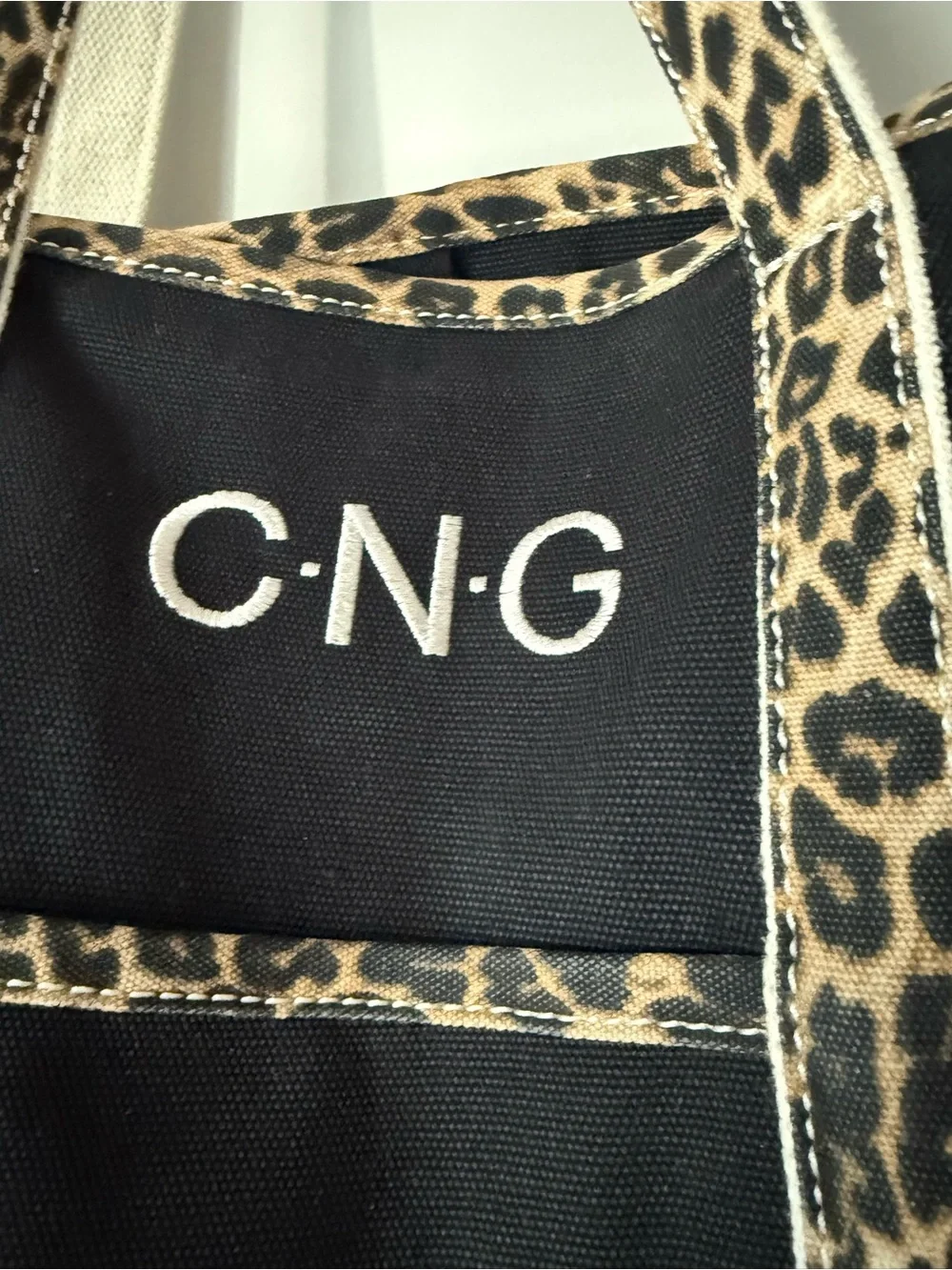 Lands' End X-Large Black Tote with Leopard Trim